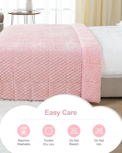 Image of Super Soft Luxury Fleece Sherpa Weighted Blanket for Teens, 3lbs Small Weighted Lap Blanket for Adults, Turtle Shell Cozy Warm Throw for Winter, Compact Heavy Blanket for Better Sleep, Pink, 36 inchx48 inch