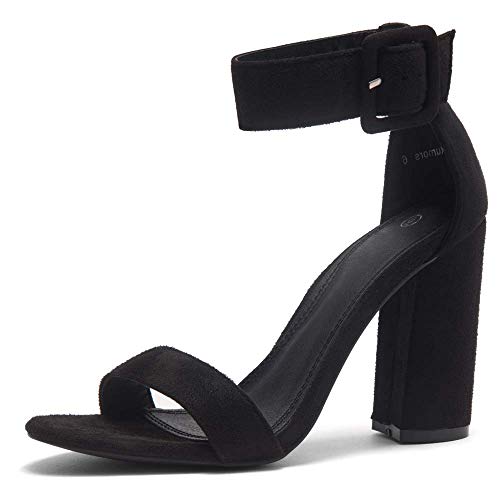 HerStyle Rumors Women s Fashion Chunky Heel Sandal Open Toe Wedding Pumps with Buckle Ankle Strap Evening Party Shoes Black 7.0