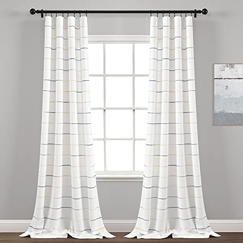 Lush Decor Ombre Stripe Yarn Dyed Cotton Window Curtain Panels, Pair, 40" W x 84" L, Yellow & Gray - Drapes - Light Filtering Curtains for Living Room - Striped Curtains by Lush Decor - Used condition - US$17.78