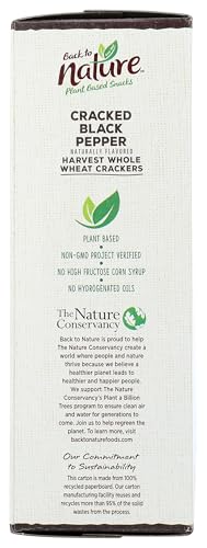 Image of Back to Nature Cracked Black Pepper Whole Wheat Crackers - Dairy Free, Non-GMO, Made with Whole Grain Wheat & Sea Salt, Delicious & Quality Snacks, 8.5 Ounce