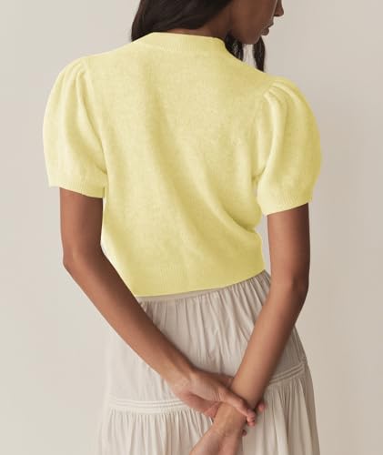 Image of Womens Puff Short Sleeve Cardigan Sweaters Cropped Button up Lightweight Y2k Knit Summer Cardigans