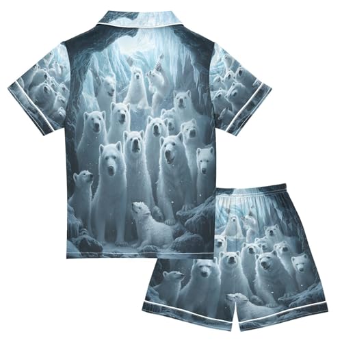 ALAZA White Animal Polar Bear Satin Pajamas Set Short Sleeve Button Down Sleepwear Summer Pjs 2 Piece2
