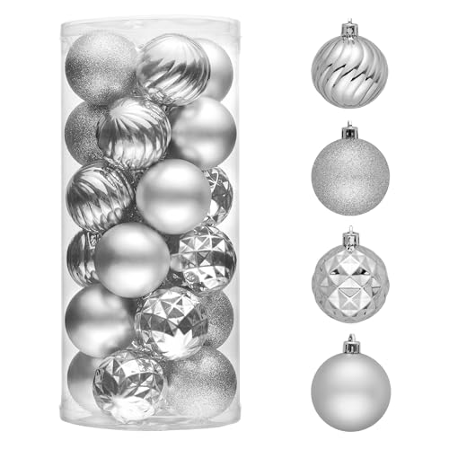 Valery Madelyn Christmas Tree Decorations Ornament Set Decor, 24ct 2.36 Inches Silver Shatterproof Christmas Ball Ornaments Hanging Xmas Holiday Party Decor