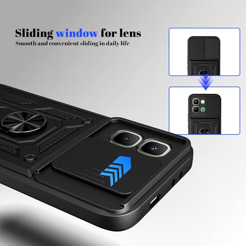 Image of Casodon Shockproof Back Case Cover for Infinix Note Edge 5G, Shockproof Infinix Note Edge Back Cover, Ring Case with Kickstand and Camera Protection Shutter - Black