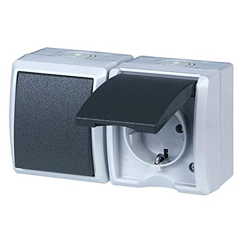 REV AquaForm, 0510231777 Socket - A/W Switch Combination, IP44, Double Pole, Surface-Mounted, Horizontal, Grey