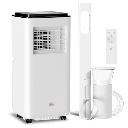 HOMCOM Climatiseur mobile 7000BTU 2kW, climatiseur portable 5 en 1 refroidissement, déshumidificateur, ventilateur, auto, mode nuit, télécommande, 2 vitesses, minuteur 24H, écran LED, 25m², classe A