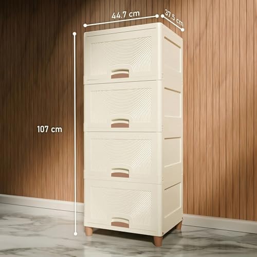 Image of Amazon Basics Multi-Purpose Large Organizer | Modular Storage Box for Clothes, Kitchen, Bedroom & Living Room | Stackable Rack, Space-Saving Wardrobe Cabinet (Off White), 4 Piece, 37.5LX44.7WX27H cm