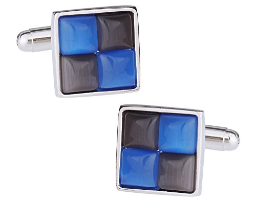 Mancornas estilo ojo de gato azul y gris con marco tono plata miniatura 1