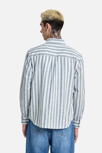 Image of SNITCH Men Casual Shirt | Regular Fit Long Sleeve Button-Down Collar Striped Pattern | 100% Cotton Breathable Fabric Smart Casual Summer Styling