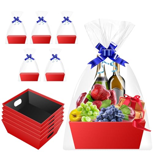 Geschenkkorb Leer Pappe, Geschenkkörbe Leer Groß – Weihnachten Geschenkbox – Geschenkverpackung Box für Valentinstag Geschenke [5er-Pack Rot]