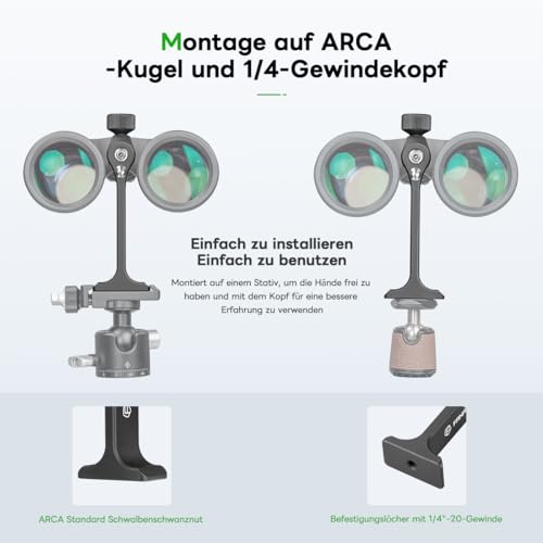 FANAUE Fernglas Stativadapter mit 1/4-20\ Gewinde, Kompatibilität mit Porro-Ferngläser und Arca Kugelköpfe, Universeller Stativadapter für Vogelbeobachtung, Jagd, Astronomie, Tierbeobachtung und mehr!