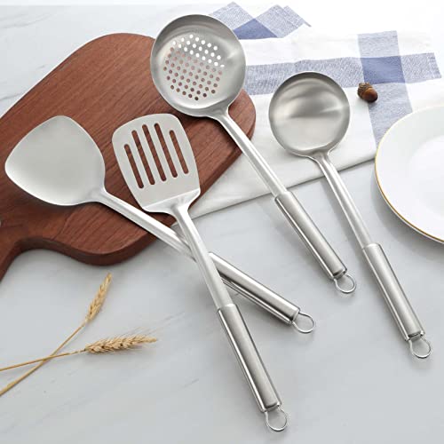 Pleafind 4-Pcs Cooking Utensils Set, Stainless Steel Kitchen Utensils, Wok Utensils Set Include Wok Ladle, Slotted Spoon, Wok Spatula and Slotted Spatula, Dishwasher Safe - Thumbnail 7