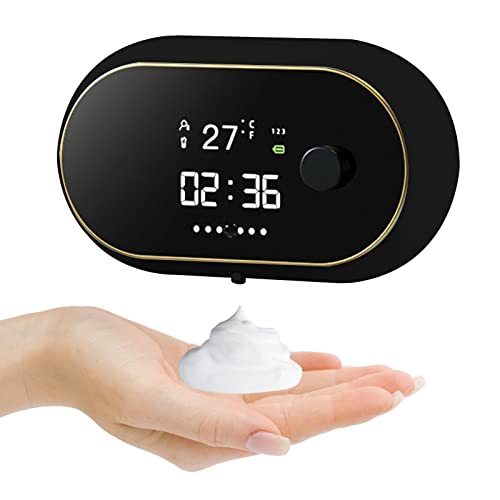 Distributeur de savon automatique 500 ml avec capteur, distributeur de savon électrique rechargeable réglable à 3 niveaux, distributeur de savon mousse pour cuisine et salle de bain (noir)