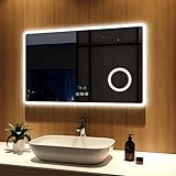 schalter ip44 unterputz edelstahl Einführung in Badspiegel: 100 x 60 x 3,5 cm, Kaltes weißes Licht / warmweißes Licht / natürliches Licht Beleuchtung, 3000-6500K, Modernes Design und einfacher Spiegel verleihen Ihrem Zuhause Schönheit.