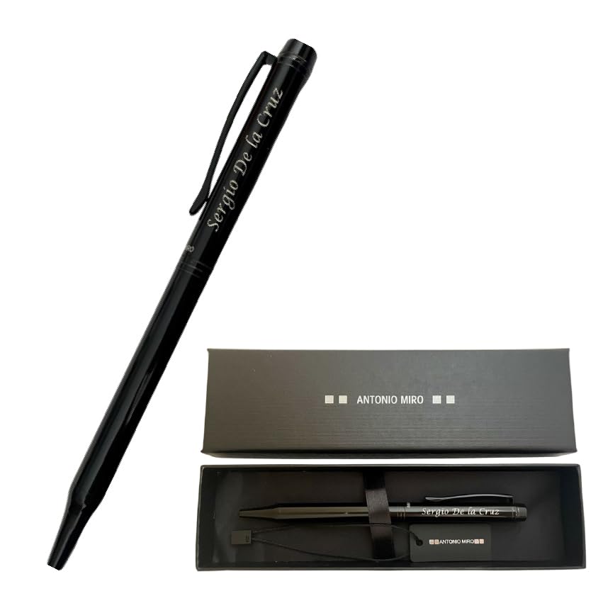 regalo grabado   Bolígrafo Personalizado Antonio Miro | Texto Grabado Permanente | Diseño Elegante | Tinta Azul Recargable | como Regalo personalizado