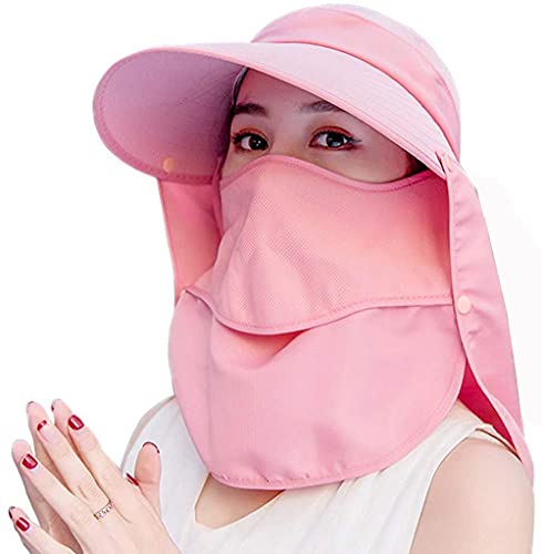 日よけ帽子 UVカット ガーデニング 帽子 サンバイザー つば広 ハット 夏用帽子 農作業 紫外線対策 折りたたみ式 ポニーテール 4way仕様 レディース (ピンク)