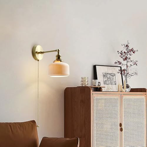Lámpara de pared de cerámica blanca aplique de latón regulable para iluminación de salón 6