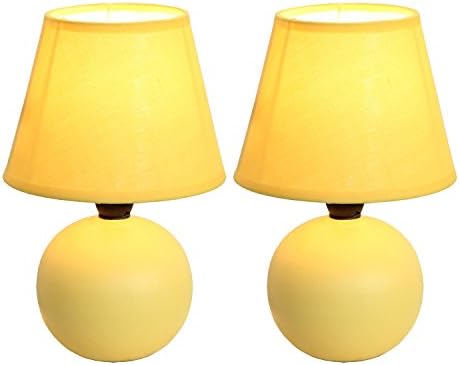 Simple Designs LT2008-YLW-2PK Mini Ceramic Globe Table Lamp 2 Pack Set with Matching Fabric Shade, Yellow, 5.51 x 5.51 x 8.66
