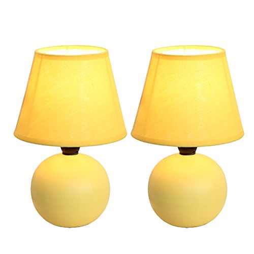 Simple Designs LT2008-YLW-2PK Mini Ceramic Globe Table Lamp 2 Pack Set with Matching Fabric Shade, Yellow, 5.51 x 5.51 x 8.66