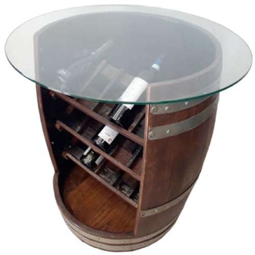 Casa Padrino Luxus Fass Stehtisch Braun/Silber Ø 78 x H. 80 cm - Massivholz Weinfass Bar Tisch mit Glasplatte und Weinregal - Garten Terrassen Gastronomie Bar Möbel
