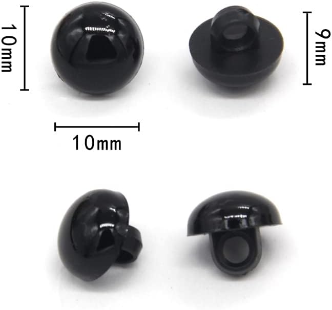 Miniatura 4 de 100 botones de seguridad negros de 0.394 pulgadas, cuentas redondas de plástico sólido abovedado, para ropa, camisas, faldas, abrigos, para juguetes