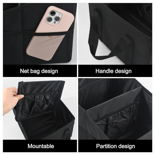 Naseom Organizador de Asiento de Coche, 30L Organizador de Almacenamiento de Coche para Asiento de Pasajero, Plegable Organizador Maletero Coche para Ropa, Juguetes y Suministros de Oficina (Negro) - imagen 3