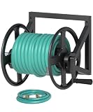 Artigarden Garden Hose Reel Wall Mounted, Outdoor Heavy Duty Powder Coated Metal Water Hoses Holder Winder Holds 125 ft 5/8' Hoses with 3.9ft Leader Hose, Stainless Steel Connector for Outside, Black