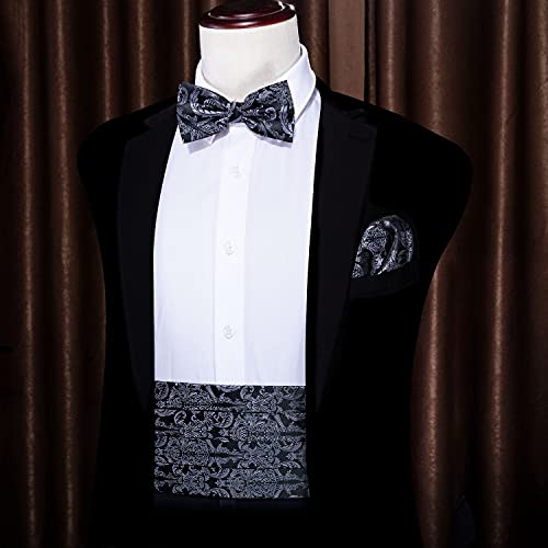 Set de corbata de moño floral de seda para hombre con pañuelo y gemelos miniatura 2