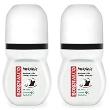 Borotalco"Invisible" Anti-Stain Deodorant 1.69 Fluid Ounces 50ml Deo Roll On Pack of 2 [ Italian Import ]