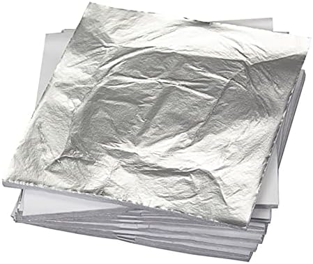 Silver Foil Sheet, 100 Sheets Metallic Foil Flakes, Imitation Silver Leaf Flakes for Gilding Crafting Home Improvement 14x14cm Silver