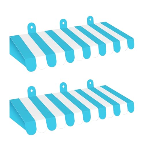 Image of 2 Piece Circus Awning Decoration 3D Carnival Tent Awning Wall Decorations for Circus Theme Party, Carnival Stand, Party Favors Supplies (Blue and White)