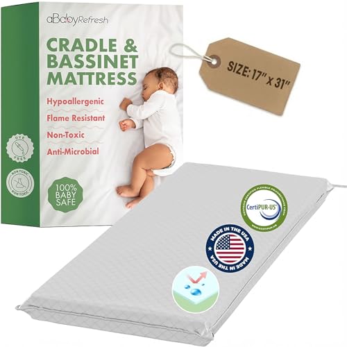 Cradle Baby Mattress and Bassinet Mattress 17x31 – 2-Inch Firm Foam Baby Bed with Waterproof Vinyl Cover – Non-Toxic Hypoallergenic Cushion Pad...