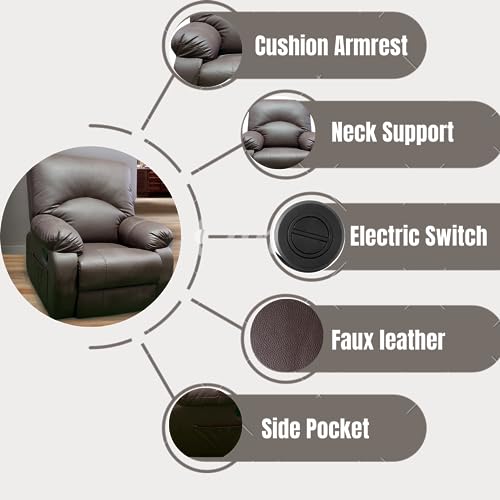 Image of Recliner Sofa Electric Single seat Chair in Leatherette with 5 Years Warranty Power Reclining Couch Modern & Stylish Living Room Automatic recliners Comfy Lumbar Support for Sleep