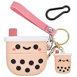 Cute AirPod Pro 2 Case with Boba Keychain Girly Pink Milk Tea Design Compatible with AirPods Pro 2nd