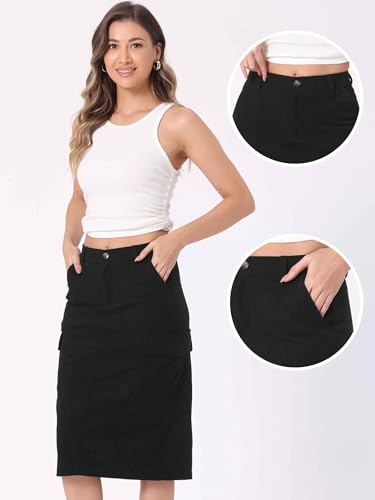 Image of Allegra K Corduroy Cargo Skirts for Women's High Waisted Elastic Back H Line 2025 Fall Midi Skirt