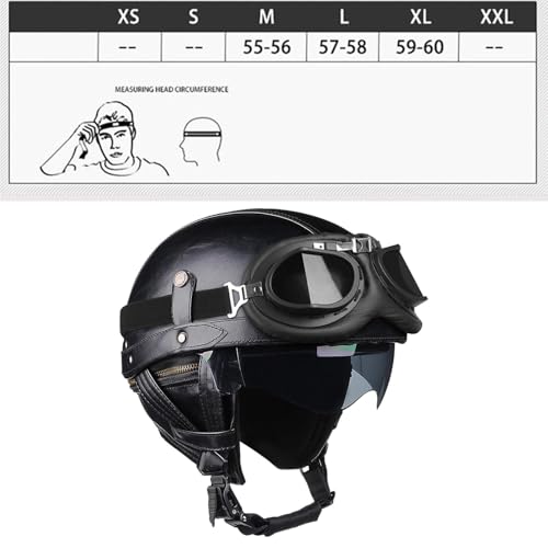 Casco de moto abierto con hebilla de seguridad rápida y revestimiento de cuero vintage 2