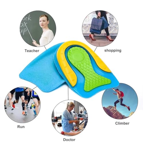 Image of VONT Heel Pads For Heel Pain Relief Heel Insole For Extra Cushioning Comfort Slim Designed Heel Cushions For Shock Absorption Plantar Fasciitis Support (Colour: Blue /Yellow, free)