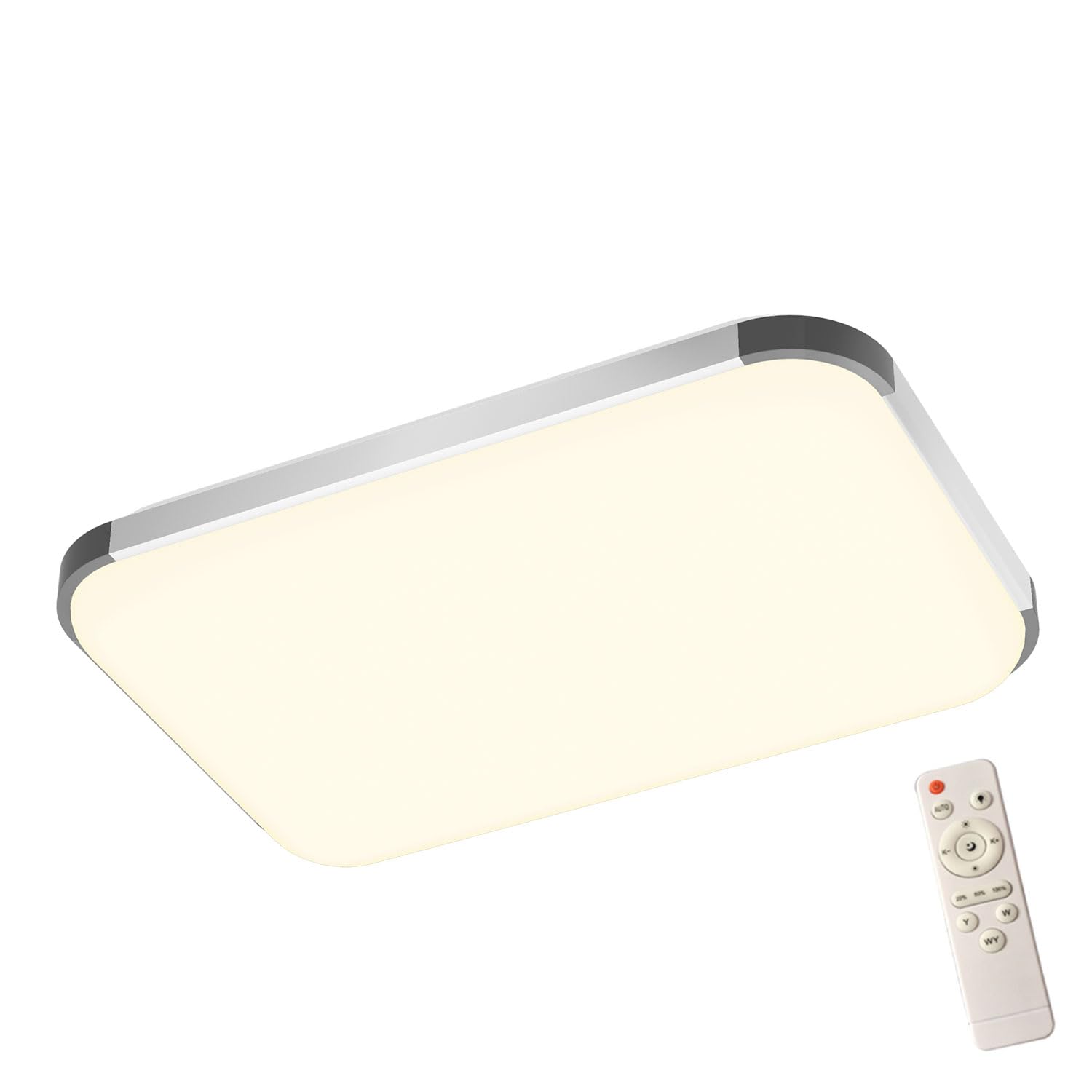 Aufun Lampada da soffitto a LED dimmerabile, 72 W, con telecomando, per soggiorno, camera da letto, cameretta dei bambini, cucina, ufficio, corridoio, bagno, interno, IP44, rettangolo