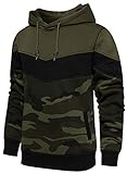 LEZUAN Hombre Sudadera con Capucha Camuflaje Hoodie de Forro Polar Manga Larga Pullover con Cordón de Invierno(Patchwork Verde,M)