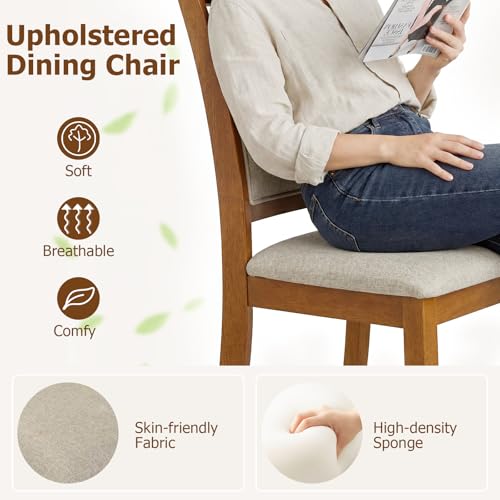 Image of GIANTEX Wooden Dining Chairs Set of 2, Farmhouse Kitchen Chairs w /Solid Rubber Wood Frames, Comfortable Backrests, Upholstered Fabric Side Chair, Perfect for Dining Room, Restaurant