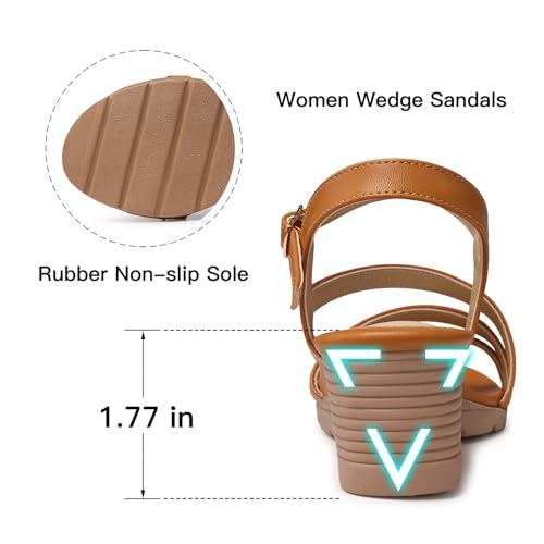 Image of Wedge Sandals Women Dressy: Summer Low Wedges Comfort Sandal - Comfortable Strappy Casual Womens Sandals