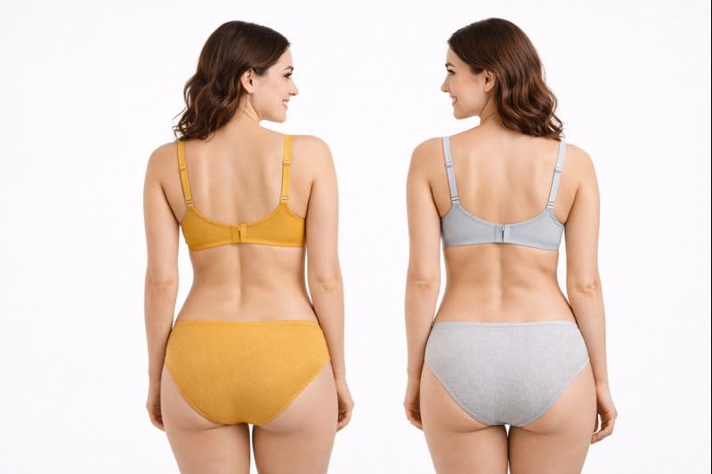 Image of Women's & Girls' Padded Innerwear Set (Pack of 2) - Bra Panty Combo, Soft Fabric, Daily Use Lingerie