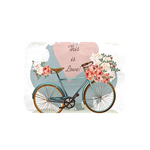 Vintage Bicycle Floral Love Bath Mat Non Slip Super Absorbent Bathroom Rug Indoor Carpet Doormat Floor Dirt Trapper Mats 23.6X15.7Inch #TOP24