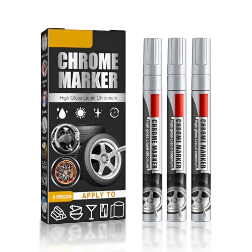 Flylin Liquid Chrome Paint Pen, 3 Pcs Mirror Chrome Markers Permanent Metallic Silver Paint Pens Car DIY Paint Marker for Car Repair Scratch Remover