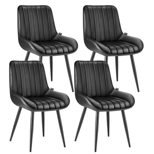 VEVOR Juego de 4 Sillas de Comedor de Estilo Moderno con Acentos, Tapizadas en Tela, para Mesa de Comedor, Ahorra Espacio, con Cojines Gruesos y Patas de Metal, Color Negro, 580 x 550 x 860 mm