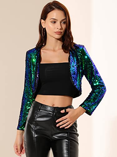 Image of Allegra K Women's Sequin Jacket Party Long Sleeve Open Front Crop Cardigan Bolero Shrug