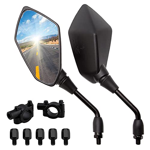 DREAMIZER 8mm 10mm Espejos Retrovisores de Motocicleta, Moto Retrovisores Laterales con 22mm Abrazadera del Manillar para Street Bike ATV Quad Cruiser Bike Cover