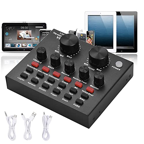 Vike V8 Live Sound Card Intelligent Volume Adjustable Audio Mixer Sound Card for Computer PC Live Sound with Microphone