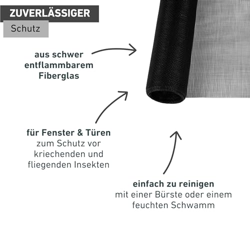 Windhager 03443 Fiberglasgewebe 100 x 120 cm, Anthrazit Insektenschutz Fliegengitter Insektenschutzgewebe aus hochwertigem Fiberglas, maschenfest verschweißt, UV-beständig