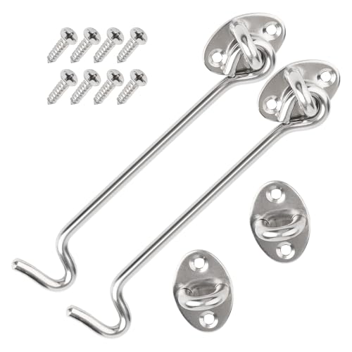Anhoer 2 ganchos para tormentas con ojales, de acero inoxidable, para ventanas, con tornillos de montaje, para persianas, puertas de granero, puerta de garaje, color plateado (2 unidades de 150 mm)